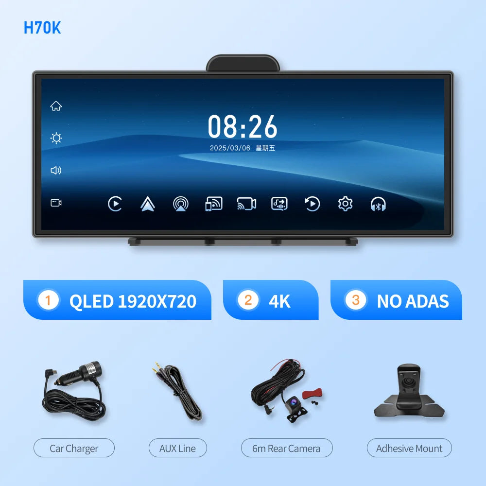 Imagebon 10.26"/11.4" 4K Dash Cam ADAS Wireless CarPlay Android Auto Car DVR Camera AUX 5G WiFi GPS Navigation Video Recorder