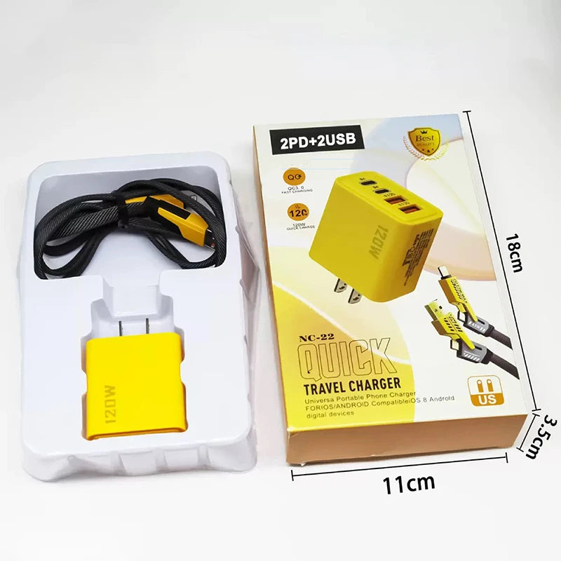 10W Quick Charge 3.0 Fast Charger Muti 4 Ports 2PD 2USB 2Type-C PD Travel Charger For Mobile Phone Wall Super Fast Charging Adapter Block for iPhone Cellphone Electronic Smartphone with Packaging Box