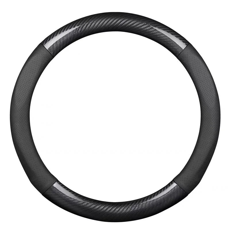 D Type Leather Universal Car Steering Wheel Cover Breathable Anti Slip Car Decoration 37-38cm Steering Wheel Cover Accessories CM World