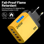 5 in 1 240W GaN Fast Charger With LED Light 2USB+3Type-C Multi Port Phone Charger for iPhone 16 15 pro Samsung Huawei Xiaomi 15 Car Mobile World