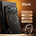 Eary for iPhone 17 Pro Max Air Phone Case Genuine Leather for Magsafe Frameless Shell 360°Rotate Magnetic Stand Anti-Drop Cover Car Mobile World
