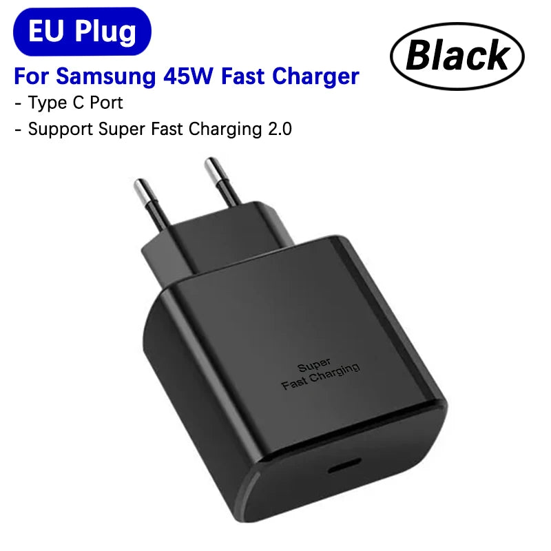 Samsung 45w Super Fast Charger PD Adapter EU US Type C Cargador For Galaxy S26 S25 FE S24 Ultra S23 Plus A55 A56 M55 Tab S11 S10 Car Mobile World
