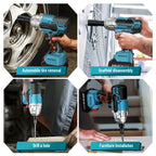 Seesii 3-in-1 650N.m Cordless Impact Wrench & Electric Drill & Screwdriver 1/2" Brushless Impact Gun Kit with 2*4.0ah Batteries LED Light  for Car Home