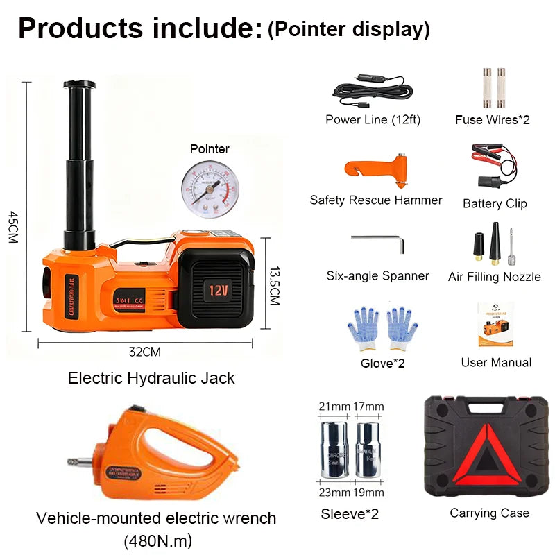Electric Car Jack 5T Hydraulic Car Jack with Built-in Inflatable Pump and LED Light Car Jack for SUV Truck Change Tire 150~450mm CM World