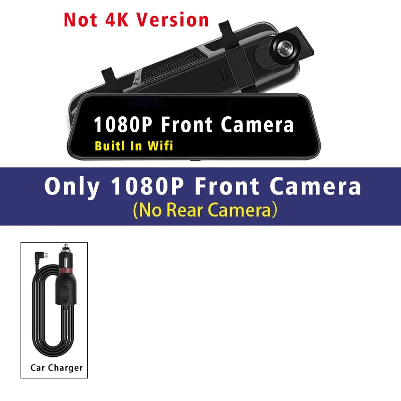 10 Inch 4K 2160P Dash Cam Wifi GPS Car Dvr Dual Lens Dashcam Stream Rear View Mirror IPS Video Drive Recorder Camera Registrar Car Mobile World