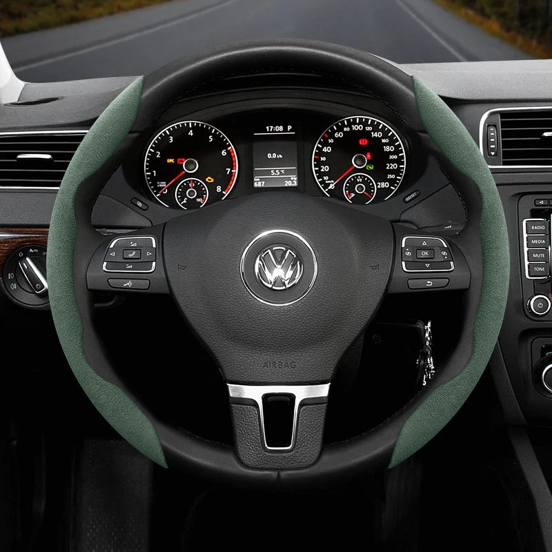 Suitable for Volkswagen Anti-Slip Buckle Segmented Suede Steering Wheel Cover Suitable for Polo Golf 5 6 7 Gol Cc Passat B6 B8 Jetta Scirocco T4 Crafter Taigo up Santana Nivus Tcros G3 Caddy Tiguan CM World