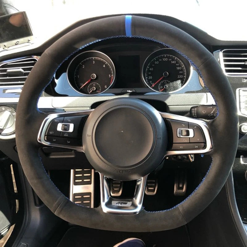 Customized Car Steering Wheel Cover Hand Sewing Braid Suede For Volkswagen Golf 7 GTI Golf R MK7 VW Polo GTI Scirocco 2015 2016 CM World