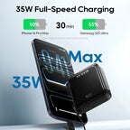 KUULAA 35W Mini Power Bank 10000mAh Built-In USB-C Cable Pocket-Sized Smaller Fast Charging Portable For iPhone 17 Samsung S25 Car Mobile World