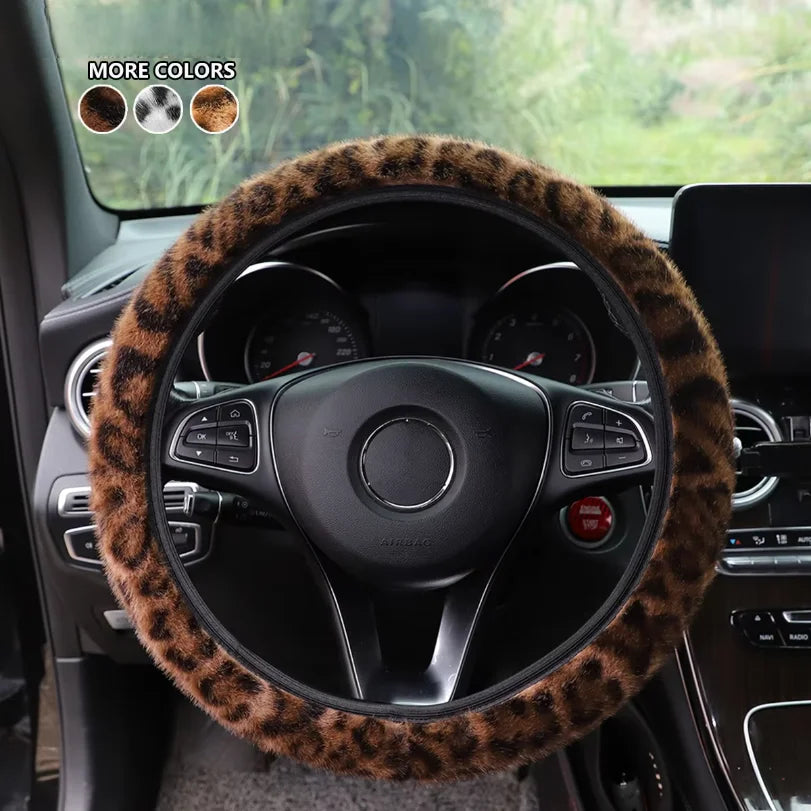 Leopard print simulation winter plush without inner ring car without inner ring steering wheel cover steam interior supplies