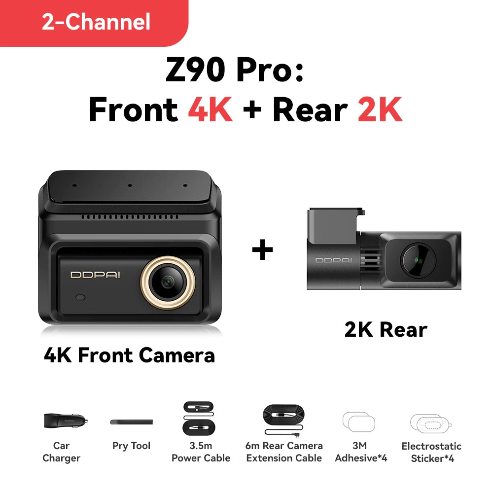 DDPAI New Z90Pro 4K+2K Front and Rear Car Dash Cam Dual HDR Sony Sensor ADAS Parking Mode WiFi 5G Car DVR Camera Video Recorder Car Mobile World