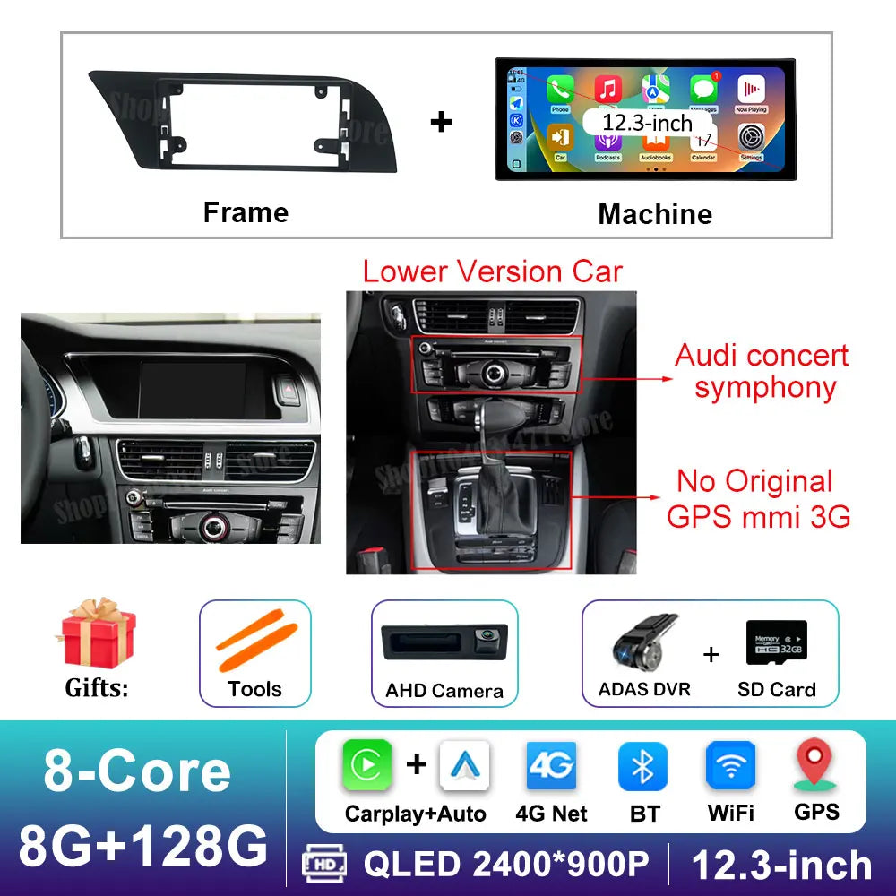 12.3 '' Ultra-thin Screen GPS Android 16 for Audi A4 B8 A5 2009 - 2016 BT Car Video Radio Multimedia Player 4G Auto Accessories CM World