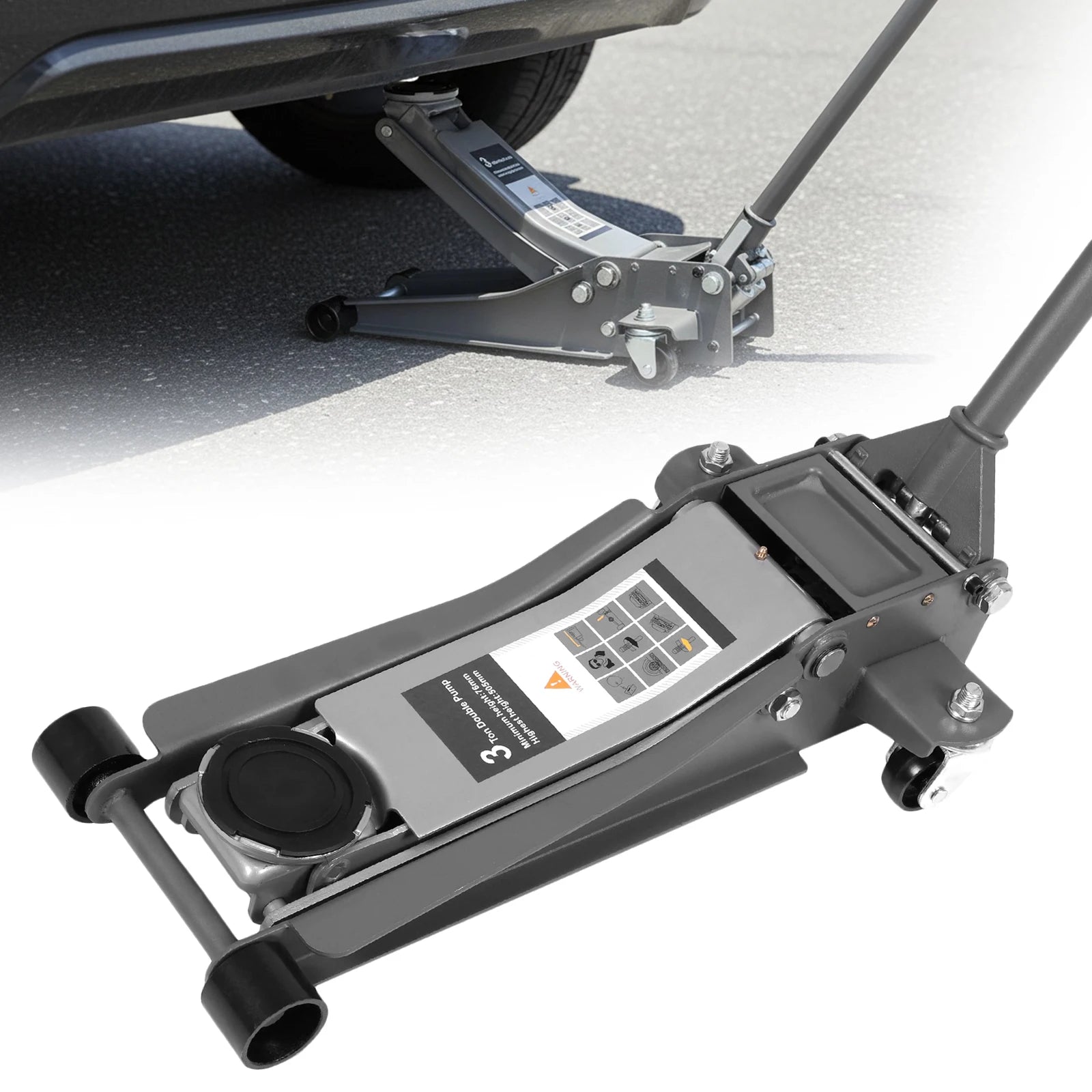 3T Dual Pumps Hydraulic Lift with Big Wheels Adjustable Off Road Jack Rust Proof For Small Cars & Trucks CM World