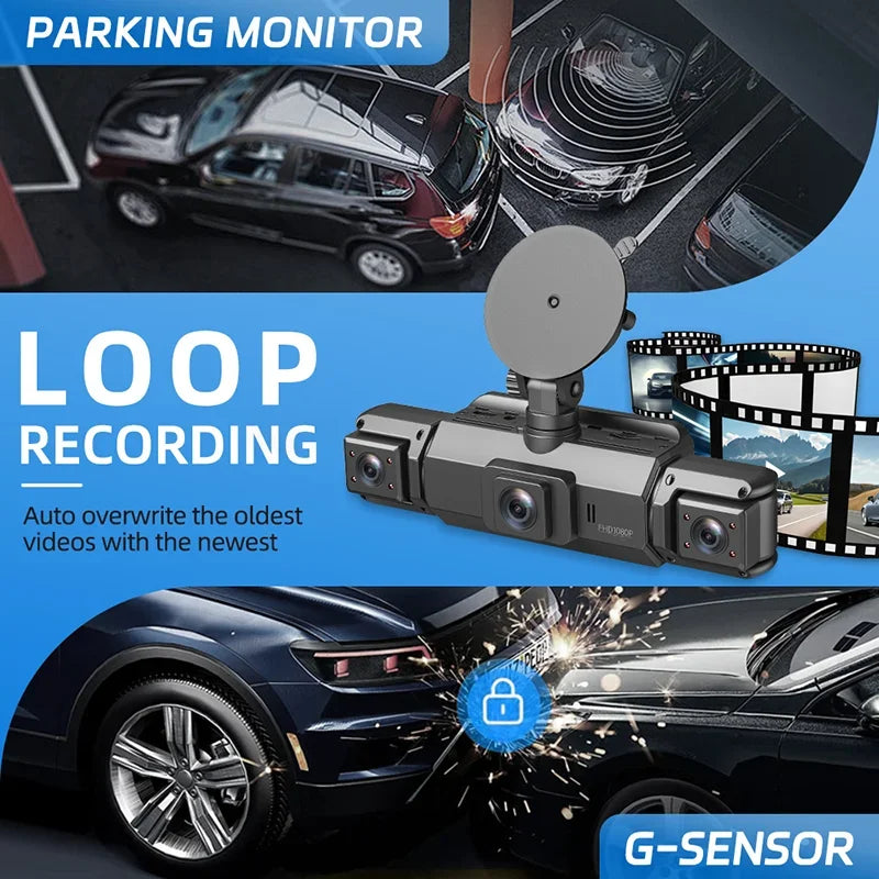 Car Dash Cam 3/4 Channel 360° 1080P HD 4 Lens DVR Camera Night Vision G‑Sensor 24H Parking Motion Loop Record Detection Recorder