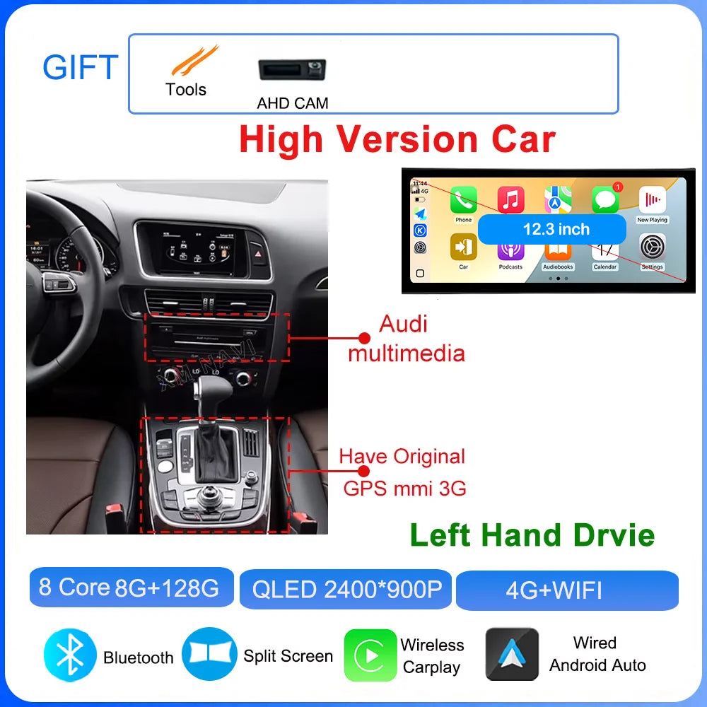 for Audi Q5 2009 - 2017 Android 16 Car Radio Video Multimedia Player GPS Navigation QLED Screen WiFi DSP Stereo Auto Accessories CM World
