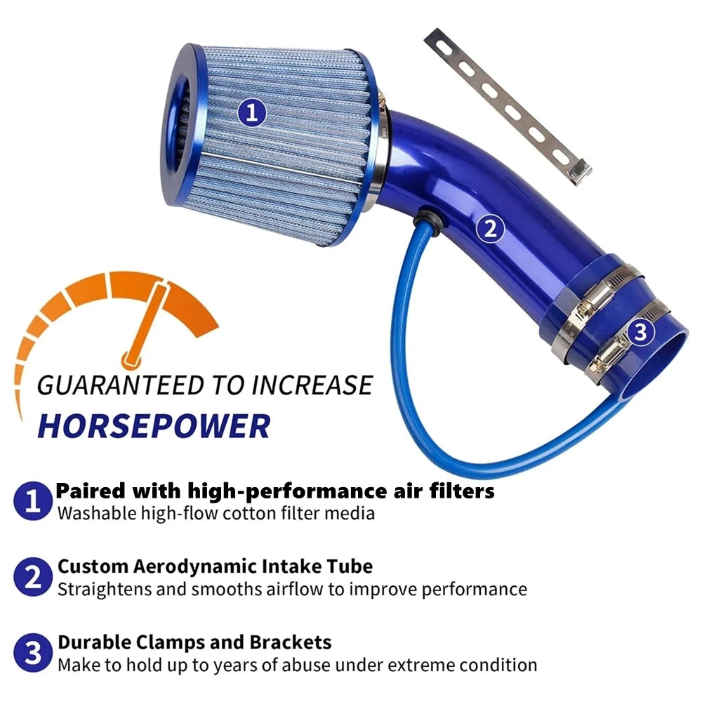 Cold Air Intake Pipe, 76mm 3 Inch Universal Car Cold Air Intake Turbo Filter Aluminum Air Filter Induction Flow Hose Pipe Kit