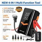 NEW 4-IN-1 Car Jump Starter With 150PSI Tire Inflator Air Pump Portable Car Battery Booster Power Bank For 12V Gas/Diesel