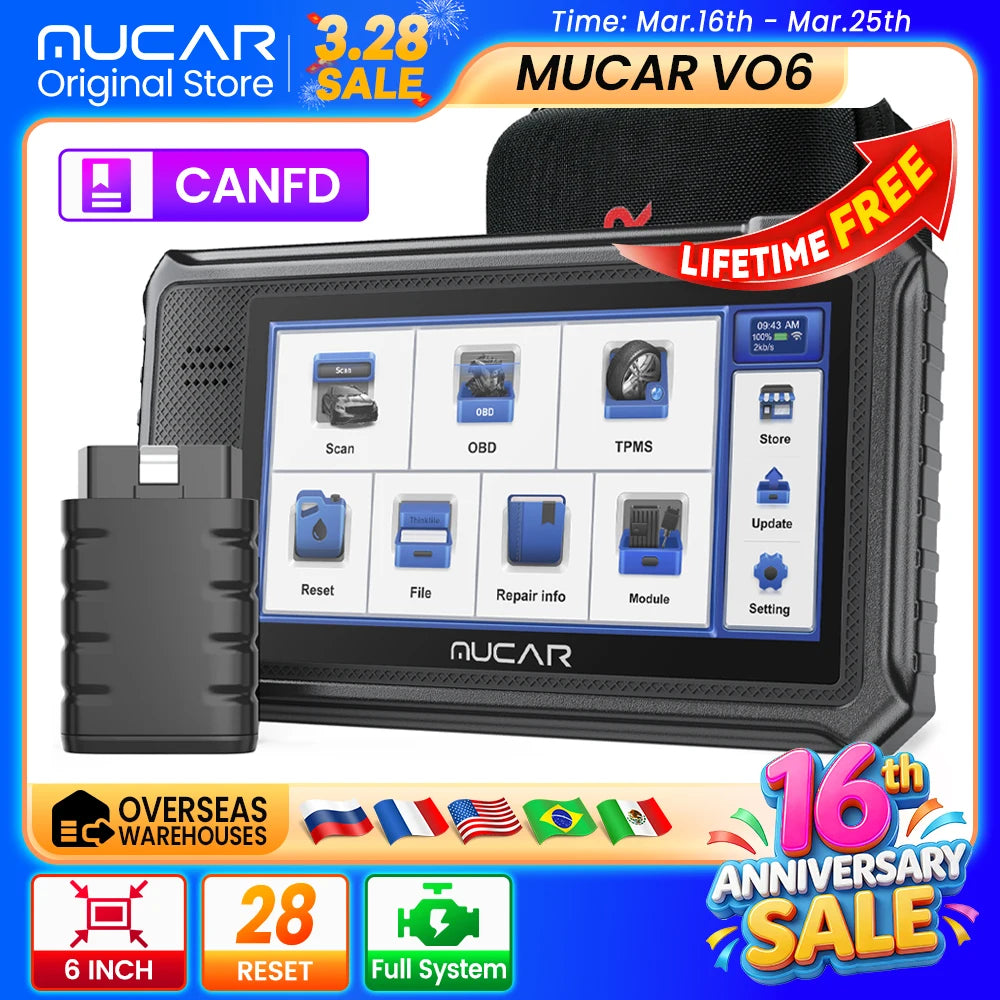 MUCAR VO6 OBD2 car Diagnostic tool full system auto scanner code reader ABS Engine 28 resets oil scan tools lifetime free update Car Mobile World