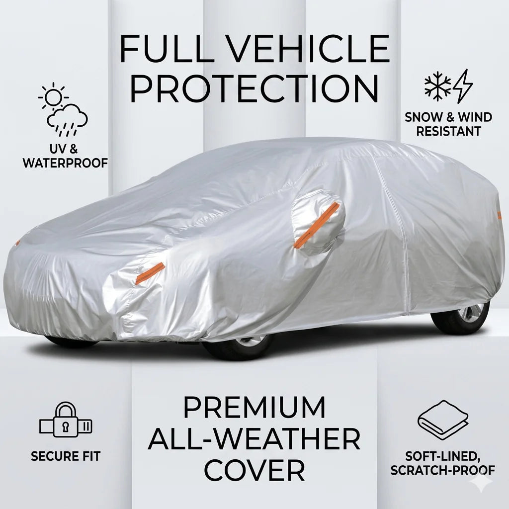 190T Silver Waterproof Car Cover Outdoor UV Dust Snow Scratch-resistant Full Car Cover Fit for SUV/Sedan Kayme Car accessories Car Mobile World