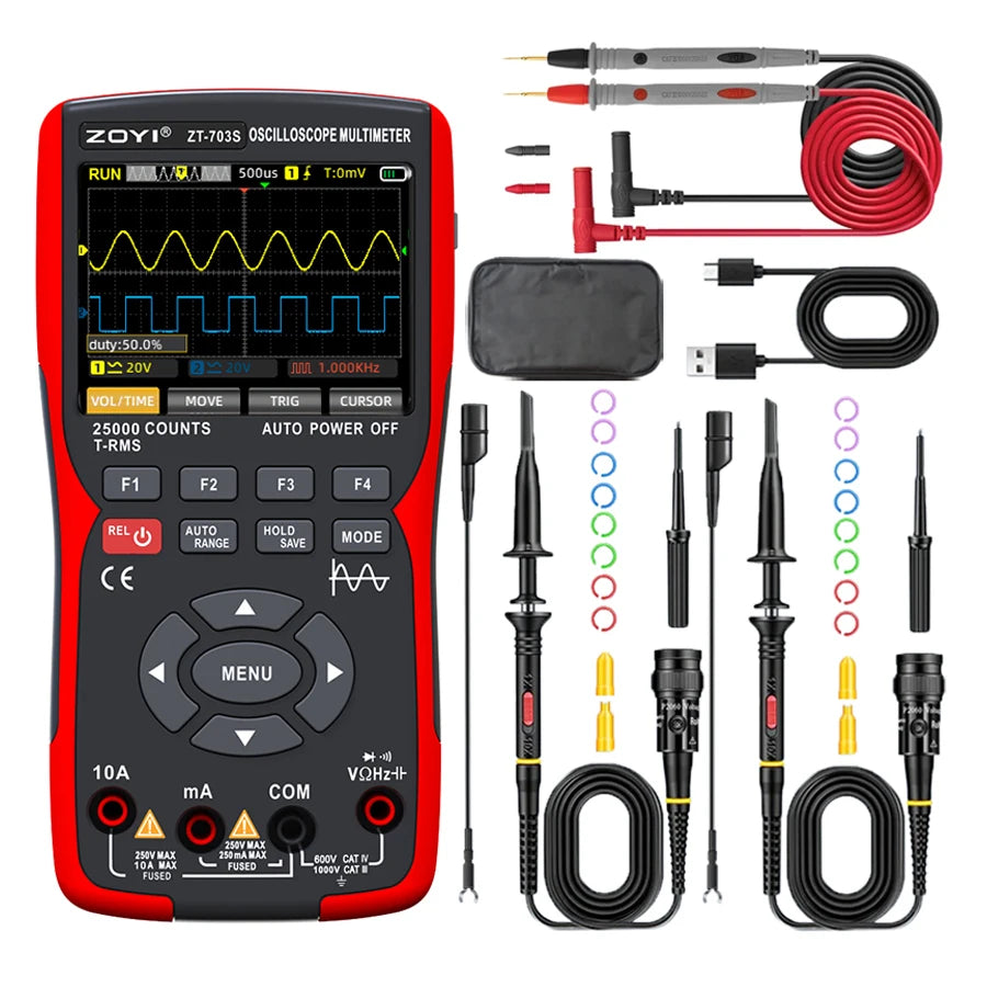 ZOYI ZT-703 Handheld digital oscilloscope multimeter three-in-one two-channel oscillometer signal generator electrician CM World