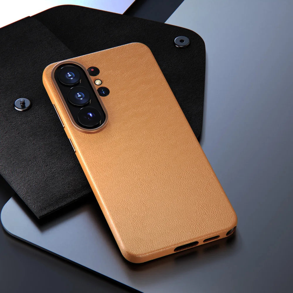 Luxury Genuine Leather Case for Samsung Galaxy S26 Ultra S26+ S26 5G Strong Magnetic Cover Soft Touch Shockproof Hard Back Shell Car Mobile World