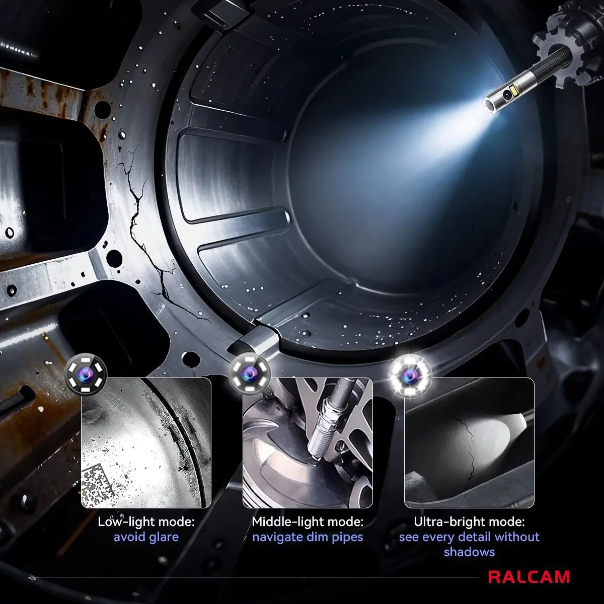 Ralcam 360° Two-Way Articulating Borescope, 5 Inch Screen Endoscope Inspection Dual Camera with 6+1 LEDs, 32G Card