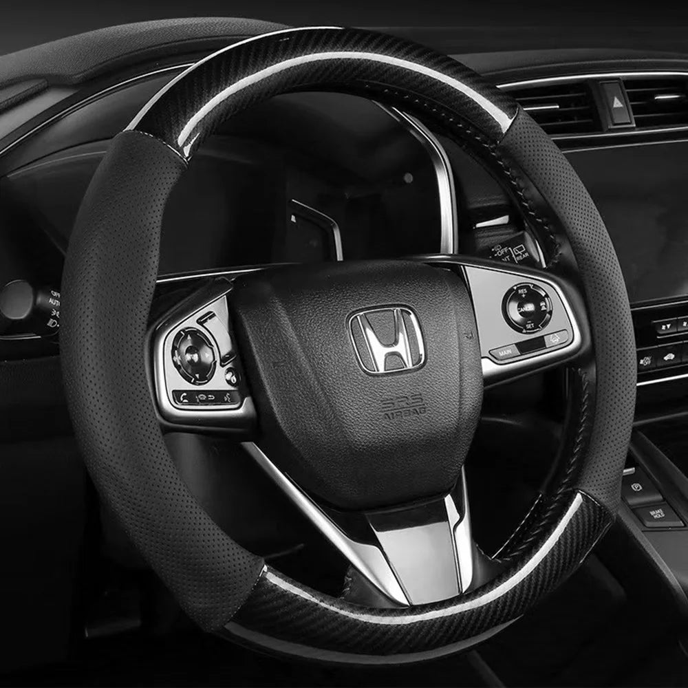 Car steering wheel cover breathable carbon fiber sports model all season universal anti slip and wear-resistant handle cover CM World