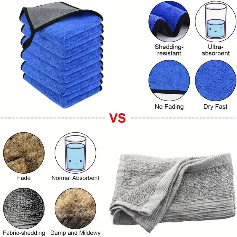 1-4pcs Soft Microfiber Car Washing Towels Quick Drying Double Layer 500GSM Rags for Windows Mirrors Home Cleaning