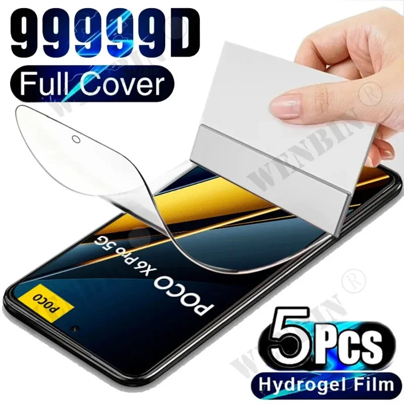5 Pcs Hydrogel Film For Xiaomi Redmi Note 14 13 12 Pro Plus 11 Poco X6 X5 Pro Xiaomi 14T 13T 12T Pro Full Cover Screen Protector Car Mobile World