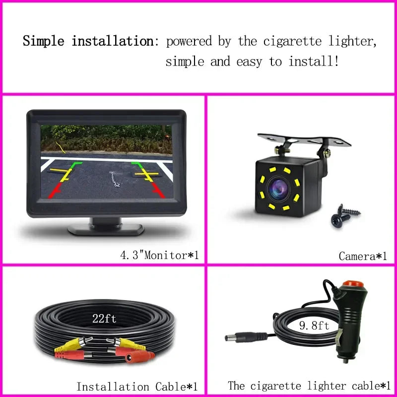 Easy Installation Rear View Backup Camera 4.3/5 Inch Car LCD Monitor for Vehicle Van Night Vision Reverse Video Parking CM World