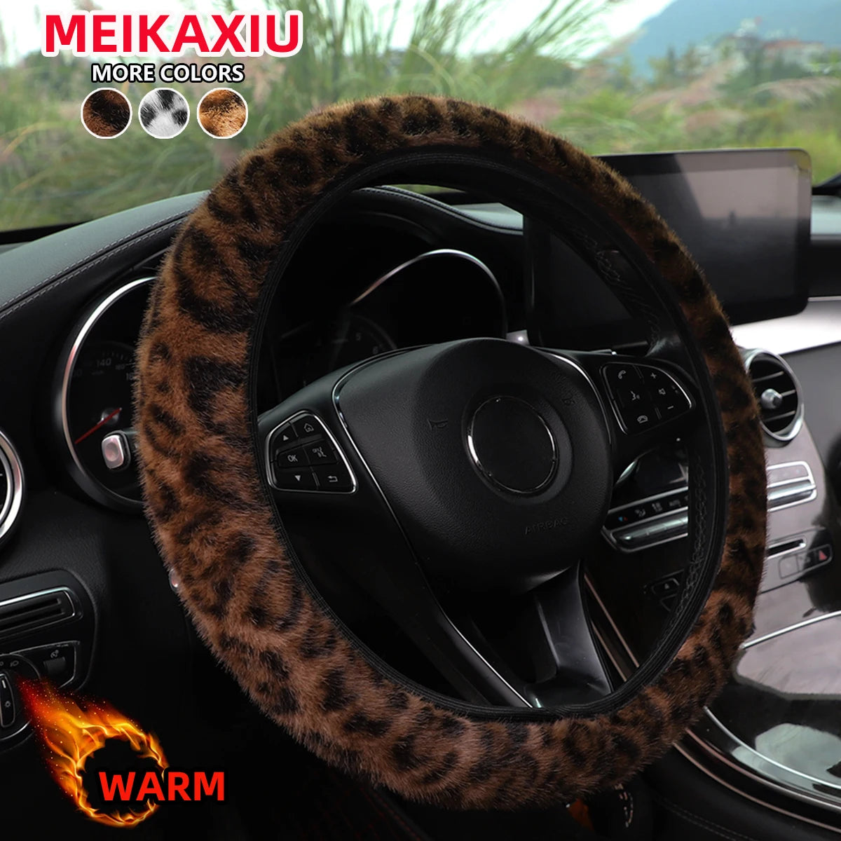 Leopard print simulation winter plush without inner ring car without inner ring steering wheel cover steam interior supplies