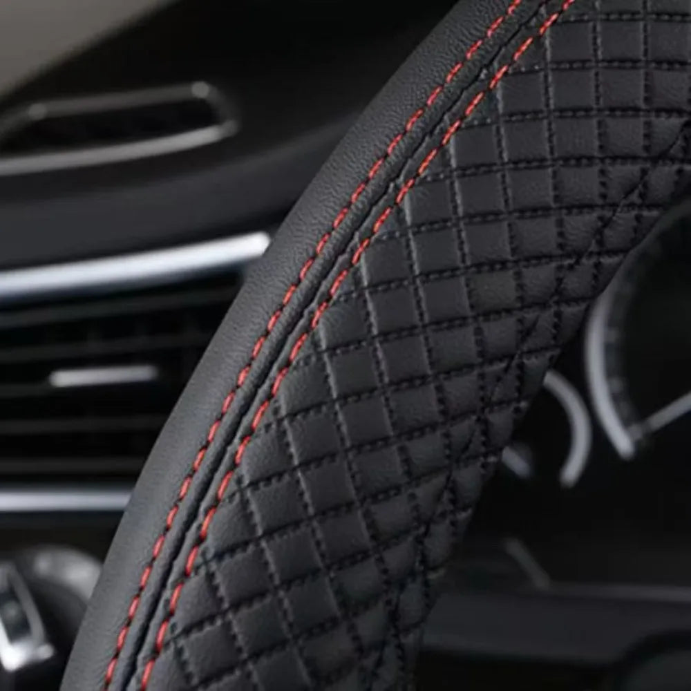 38cm Steering Wheel Cover PU Leather Anti Slip Steer Wheel Protector Breathable Fiber Braid Universal Steering Cover 1pc CM World