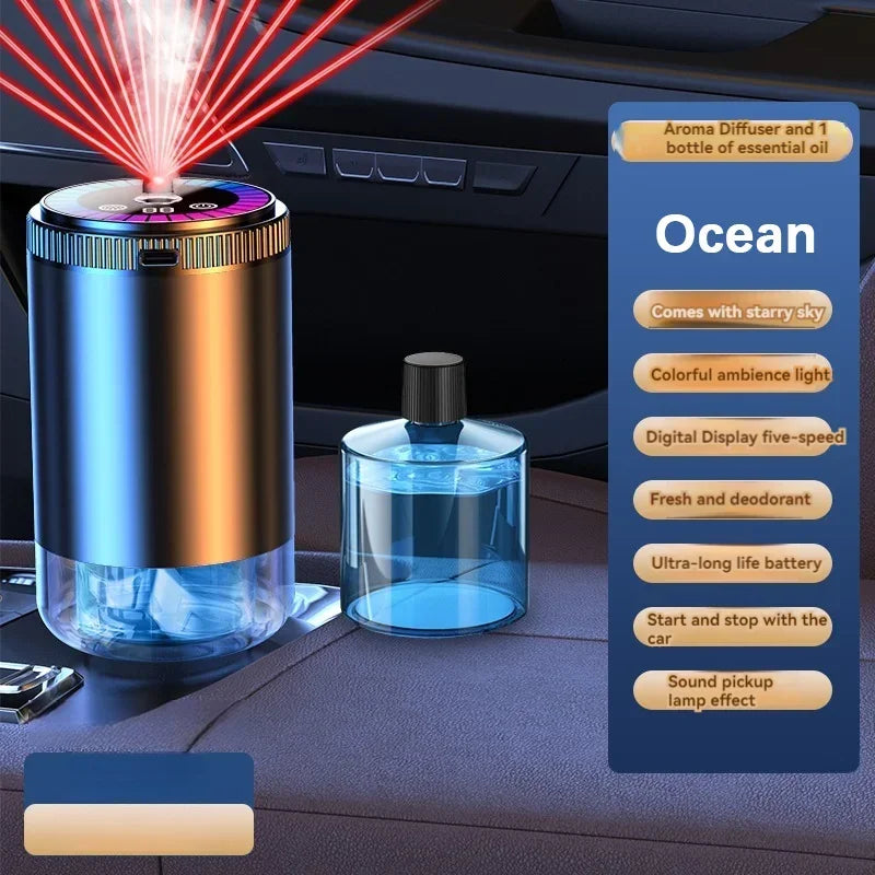 Smart Car Air Freshener Rechargeable Aroma Diffuser 5 Levels of Adjustable Intelligent  Diffuser Pickup Light Starry Sky Summit CM World
