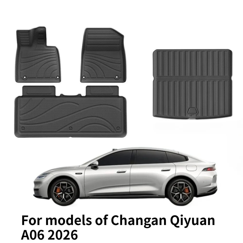 For Models of Changan Qiyuan A06 2026 Car Mats, All-season Waterproof TPE Floor Mats and Trunk Liners