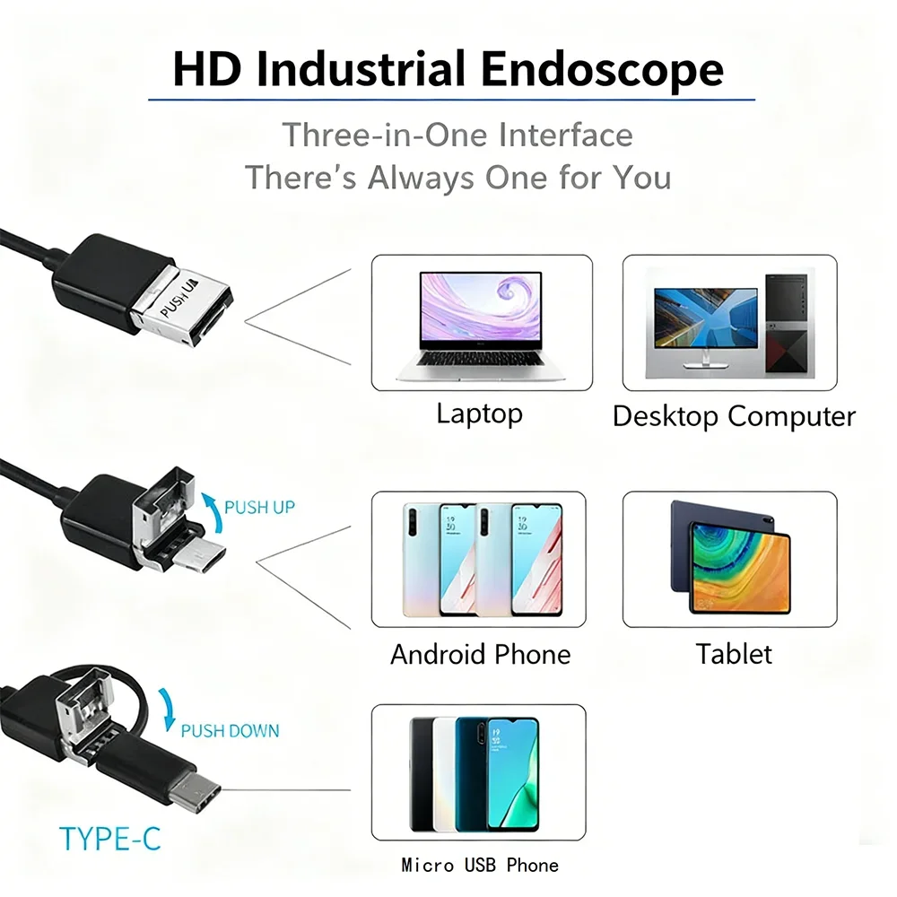 7mm 3-in-1 Endoscope Camera IP67 Waterproof 6 LED Adjustable USB Android Flexible Inspection Borescope Camera for Phone PC CM World