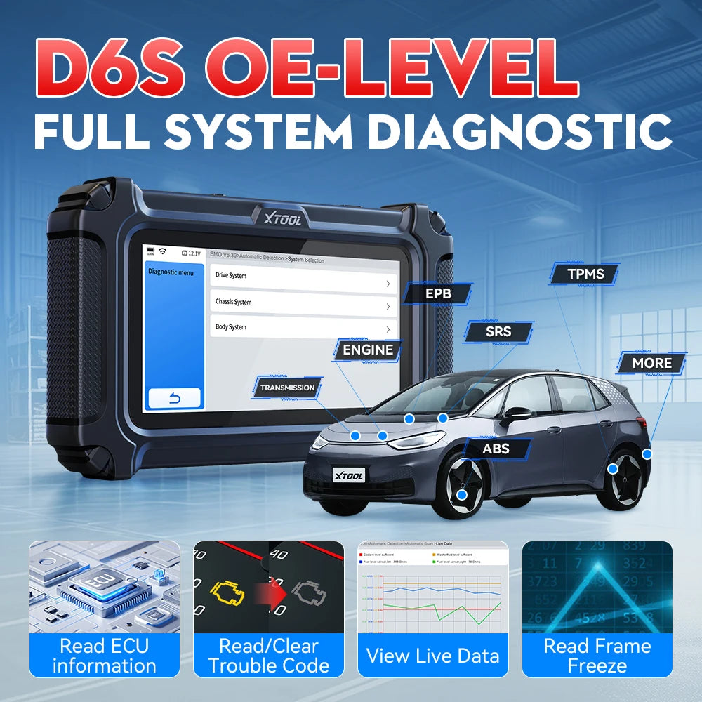 XTOOL D6S Car Diagnostic Tools OBD2 Full System Diagnostic Scanner 30+ Reset Services FCA Autoauth CAN FD Lifetime Free Update