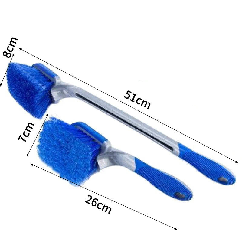 Blue Long-Handle Car Wash Brush | Non-Slip Frost-Resistant Soft Handle Rim & Tire Cleaning Brush | Automotive Car Washing Tool
