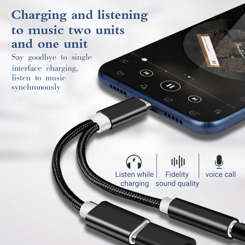 2 In 1 USB C To 3.5mm Headphone And Charger Adapter USB C PD 3.0 Port To Aux Audio Jack With PD Fast Charging Dongle Cable Cord Car Mobile World