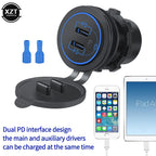 12-24V Quick Charge Dual PD Type C USB Charger Socket Car USB C Power Waterproof Charge Socket for Car Boat Motorcycle