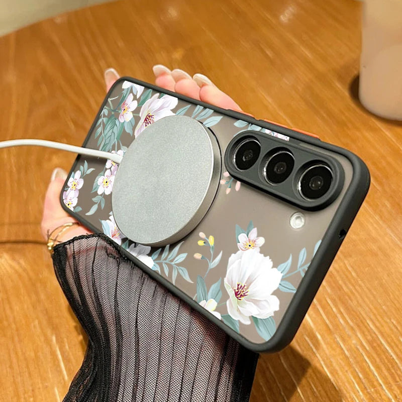 For Samsung Galaxy A57 A37 A17 A55 A54 A56 A25 S25 S26 Edge S24 S23 S22 Ultra Plus S25 FE Flower Case Magnetic For Magsafe Cover Car Mobile World