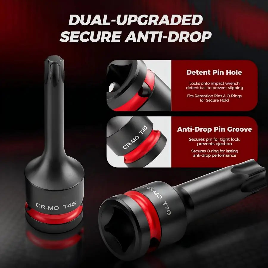 1/2" Drive Impact Torx Bit Socket Set T30 T40 T45 T50 T55 T60 T70 T80 CR-MO Steel Anti-Corrosion Heavy Duty Star Socket Wrench K