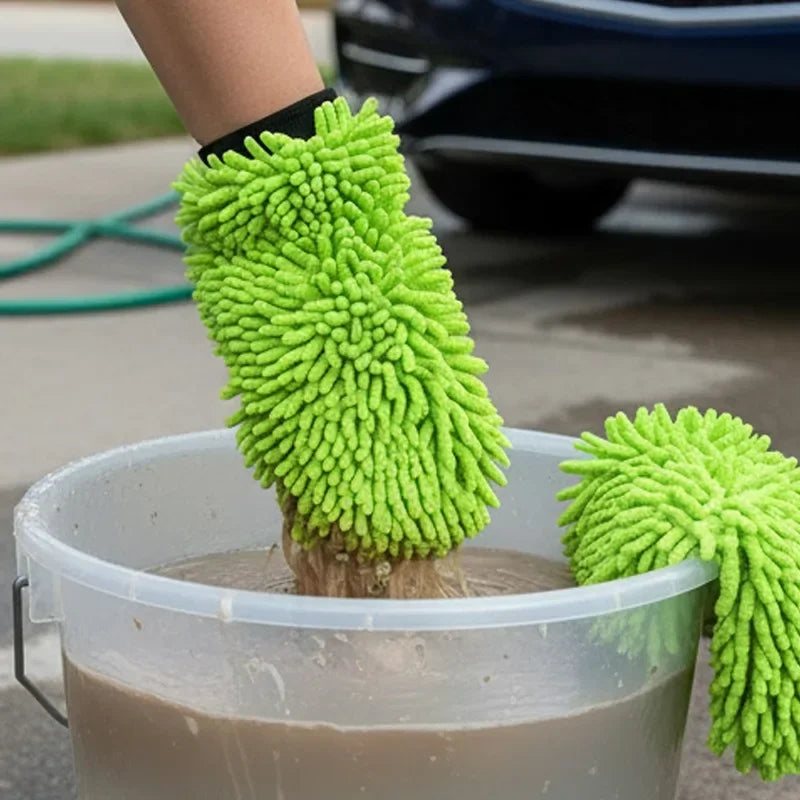 1/2PCS Microfiber Car Wash Gloves Super Soft Scratch Free Wash Mitts for Auto Detailing Cleaning Drying Glass Window Polishing CM World