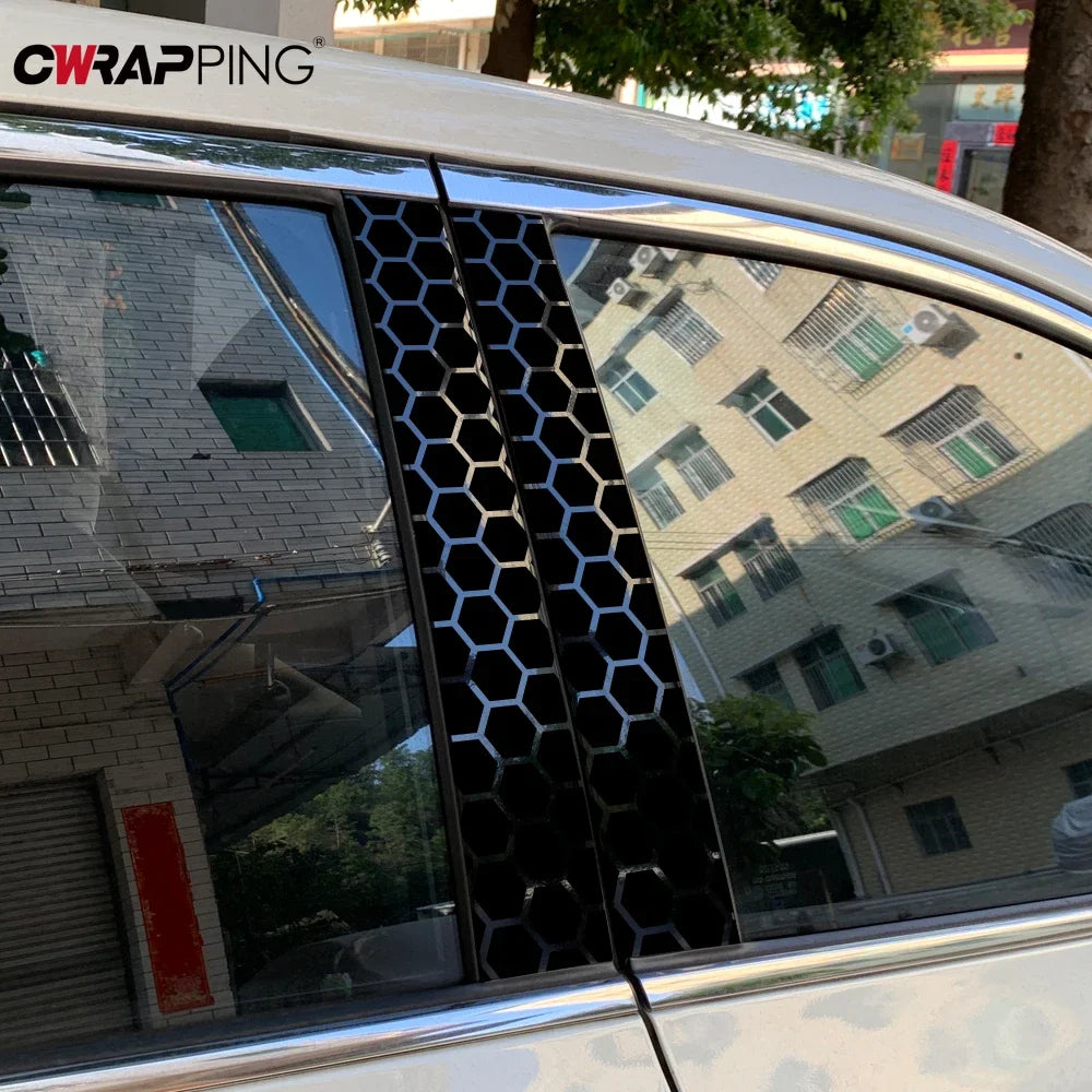 Car Adhesive Vinyl Wrap Honeycomb B-pillar Vinyl Decal DIY Waterproof Center Column Decoration Decor Universal Car Accessories Car Mobile World