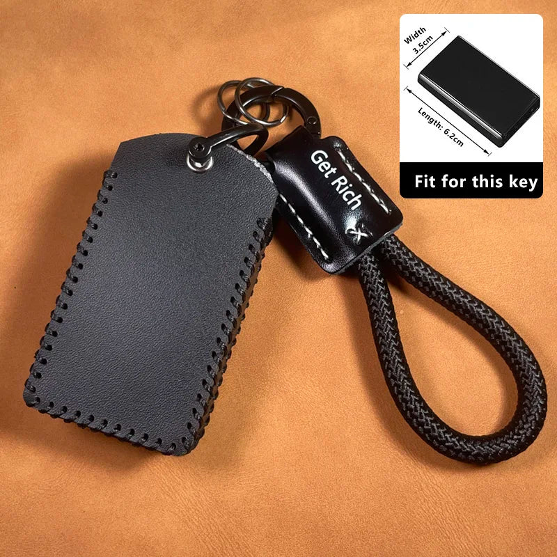 For Volvo EX30 Handmade Genuine Leather Smart Remote Key Case Protection Cover Shell Keychain Ring Holder Fob Car Accessories