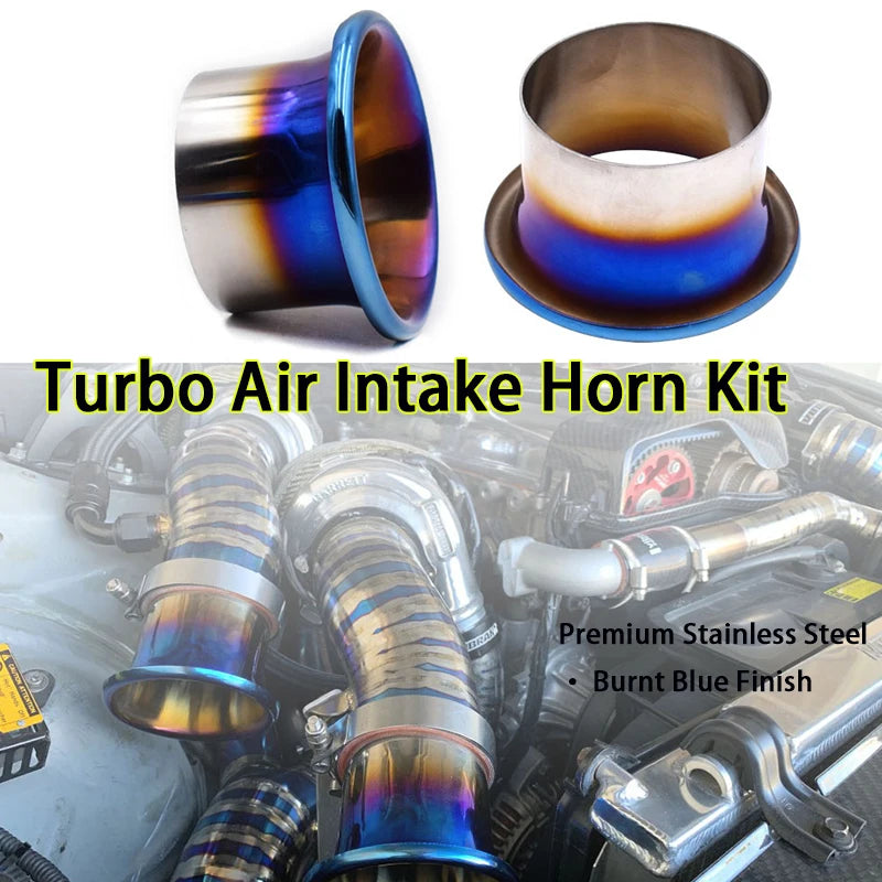 Burnt Blue Stainless Steel Turbo Intake Horn Velocity Stack, Universal Racing Cold Air Funnel 3/3.5/4 In Car Intake Decor Mouth