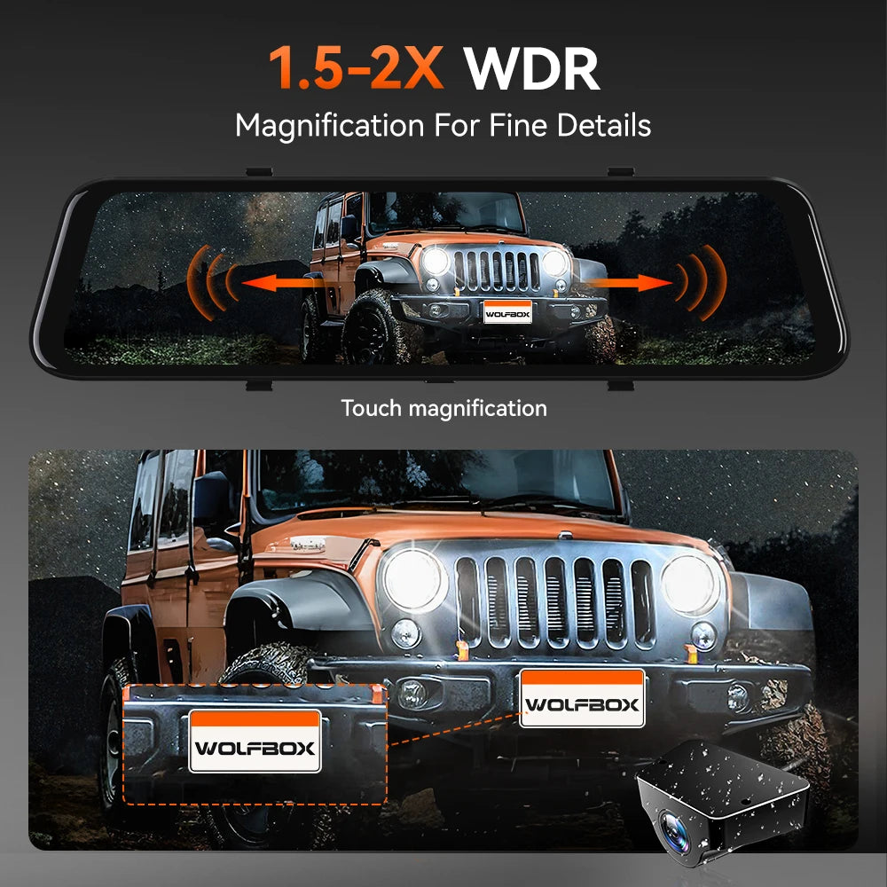 WOLFBOX G900 4K+2.5K Rearview Dash Cam 12" IPS Screen WDR 170 FOV Rear Cam Gps Mirror Car Recorder Stream Media Car DVR Car Mobile World