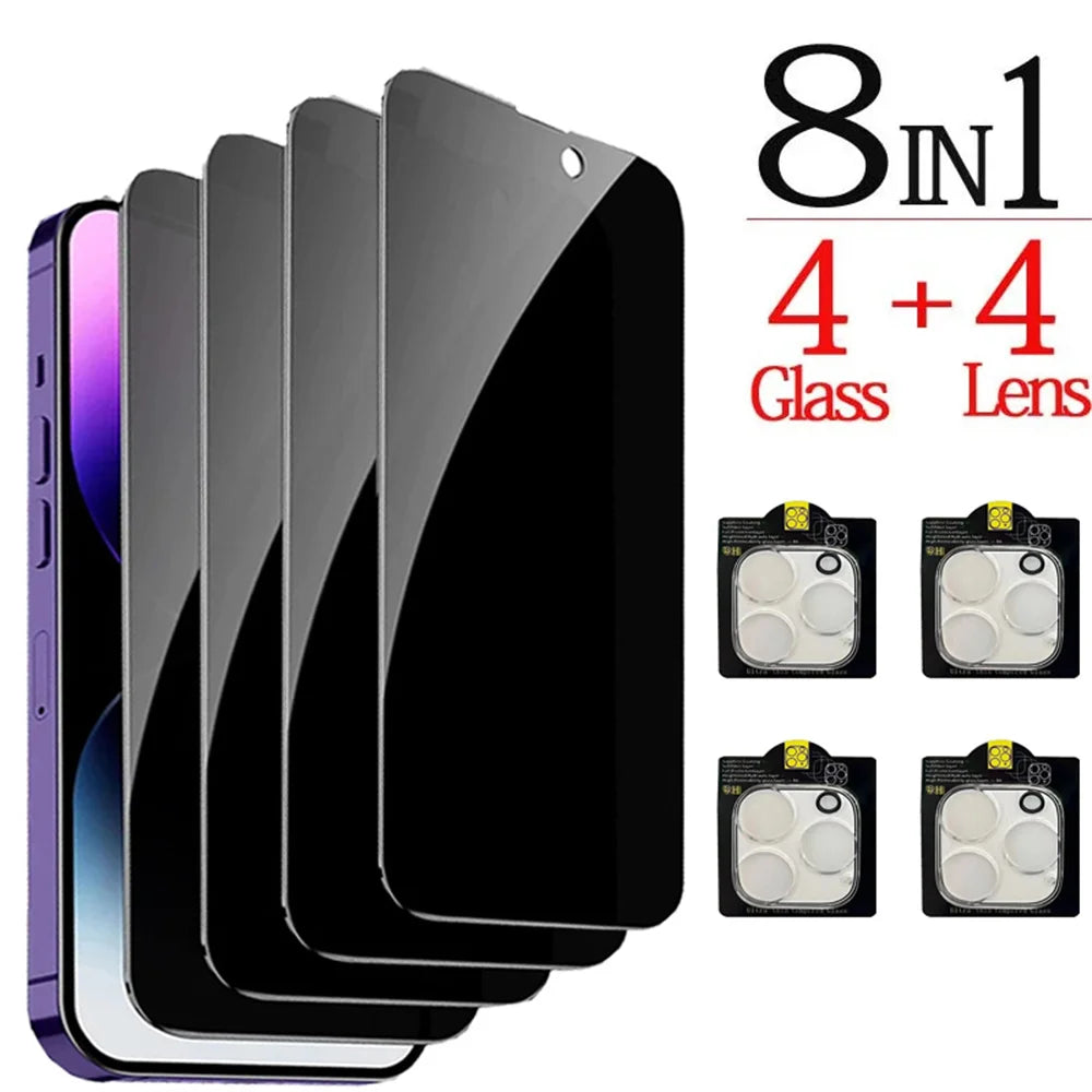 1~4PCS Anti-Spy Glass For iPhone 17 16 15 14 13 Pro Max Privacy Screen Protector & Camera Protection Film For iPhone15 12 11 Pro Car Mobile World