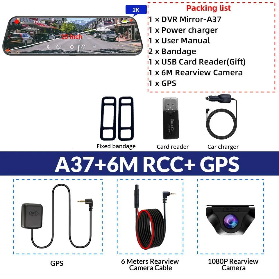 E-ACE 2K Car DVR WIFI GPS Stream Media Mirror Optional 1080P Car Video Camera Night Vision Loop Recording 24H Parking Black Box Car Mobile World