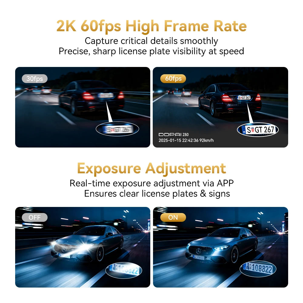 DDPAI Z60T Dash Cam 3-Channel HDR 4K+2K+1080P Front Rear Interior Night Vision 24H Parking Monitoring ADAS Dash Camera Car DVR
