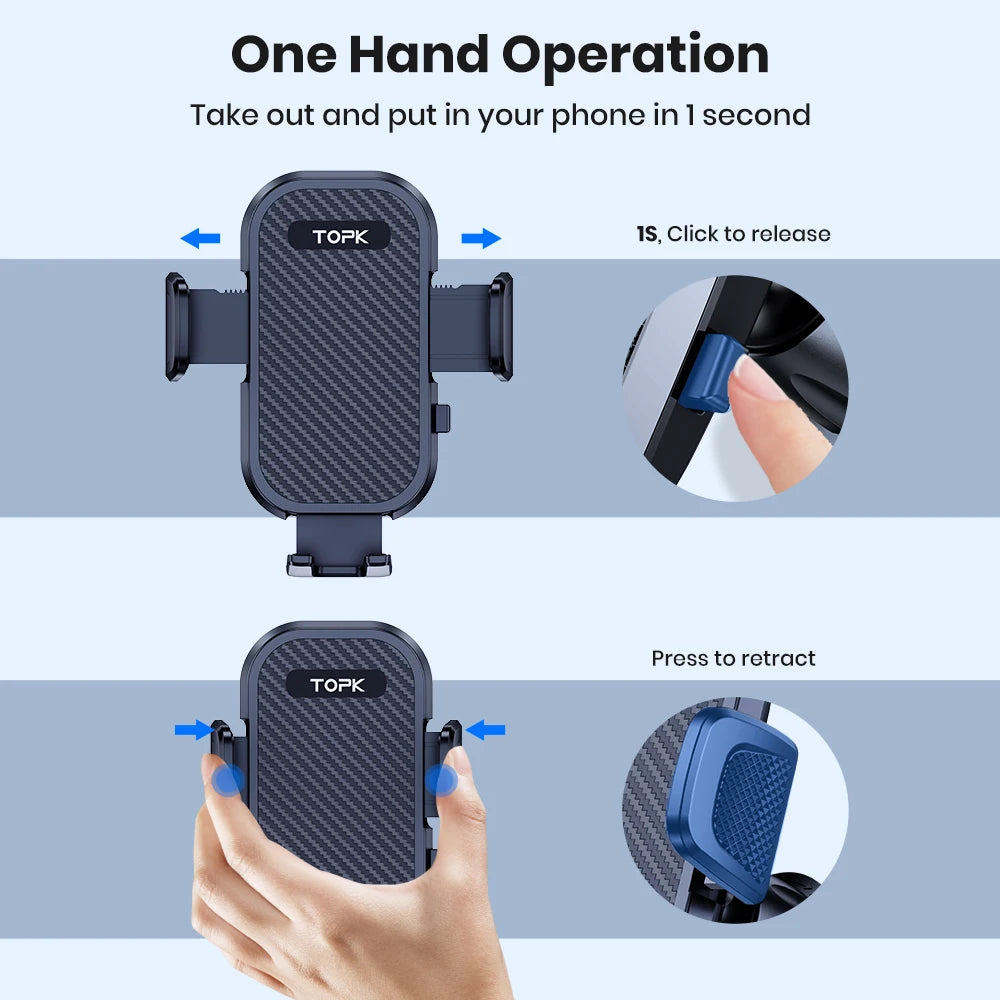 TOPK Car Phone Holder Mount for Cell Phones Upgraded Metal Hook Design,Hands-Free Holder for All Phones,Adjustable & Secure Fit