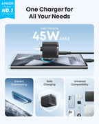 Anker Nano Pro 45W GaN USB‑C Charger PD PPS PowerIQ 3.0 Gen2 Foldable Plug Fast Wall Adapter for iPhone Samsung Huawei Xiaomi
